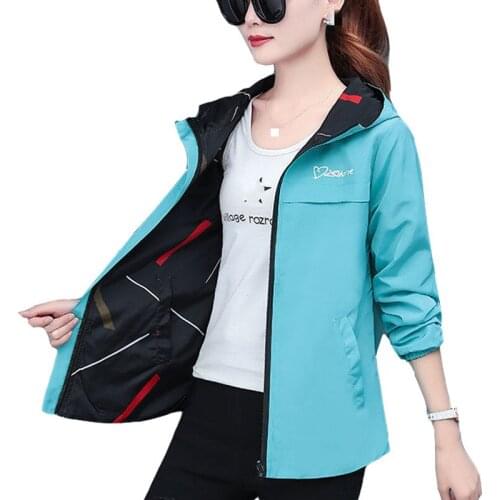 New Spring Autumn Women Jacket Vogue Hooded Two Side Wear Cartoon Print Outwear women Loose Coat female Windbreaker tops P369