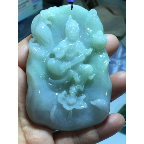 Natural Myanmar jade A HandCarved guan yin jadeite jade emperor green jade pendant jade necklace pendants jewelry necklaces men