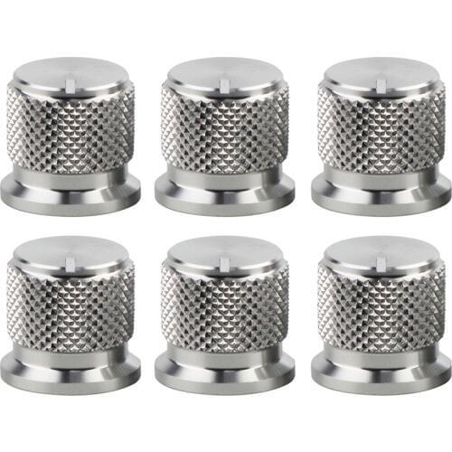 New 6pcs Knurled 100% Full Aluminum Potentiometer Volume Knobs Amplifier Amp Effect Pedal Knobs Silver for 6mm Dia Knurled Shaft