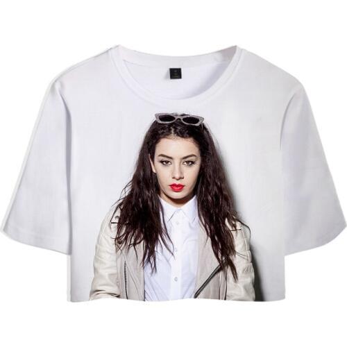 New Charli XCX 3D Rholycrown Fashion Exposed navel Casual Charli XCX T shirt Women/girl Summer Short Sleeve girl Tees 3D T shirt