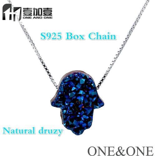EYIKA New arrival Silver color box chain opal necklace hamsa/heart/cross/Square pendant necklace natural druzy jewelry for women