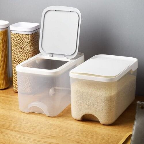 5KG Plastic Kitchen Rice Bucket Moisture-Proof Sealed Rice Cylinder With Pulley Rice Storage Box