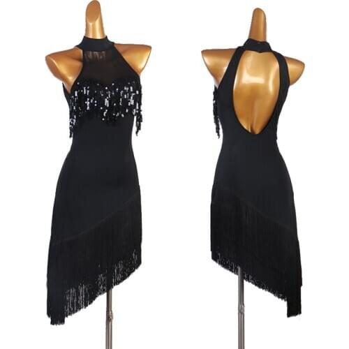 Sequined Latin Dance Dress Practice Clothes Lombard Chacha Fringed Dress Latin Dance Performance Competition Dresses DQS6518