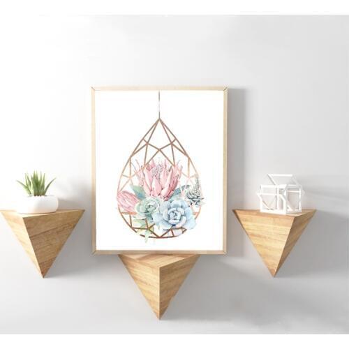 Watercolor Succulent Terrarium Rose Poster and Print Pastel Succulents Wall Art Canvas Painting Cacti Protea Picture Home Decor