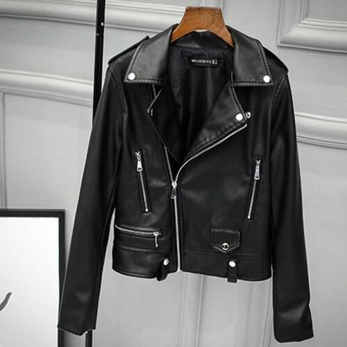 Casual Short Spring Women Faux Leather Jackets Black Soft Pu Leather Jacket for Ladies Turn Down Collar Female Zipper Streetwear