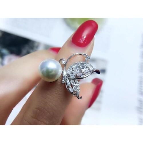 Butterfly 925 Sterling Silver Adjustable Ring Mounts Settings Findings Mountings Parts for Pearl Corals Jade Crystal, 5pcs/lot