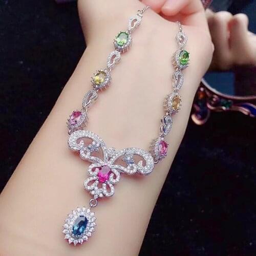 Luxury Tourmaline Necklace for Wedding 8 Pieces Natural Tourmaline Necklace for Party 925 Silver Tourmaline Wedding Jewelry