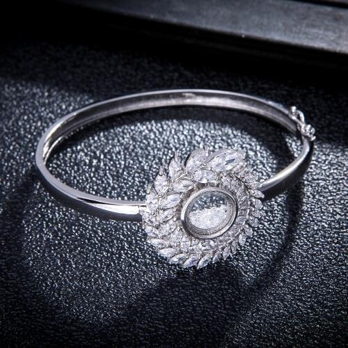 Luxury Olive branch Semi-sector Top Quality Cubic Zirconia bangle For Women Wedding Jewelry D1383