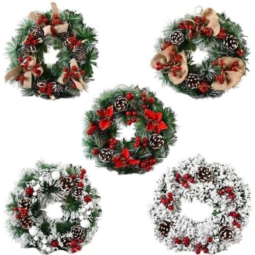 Christmas Wreath Artificial Pinecone Red Berries Garland Hanging Front Door Wall