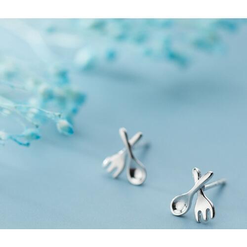 MloveAcc Genuine 925 Sterling Silver Folk and Spoon Cute Stud Earrings for Girls Gift Christams