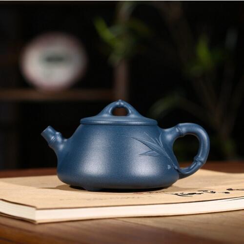 Shahuyun Purple Sand Huyuan Mine Green Mud Handmade Bamboo Pot 240 ml Inside Wall Chapter New Special Price
