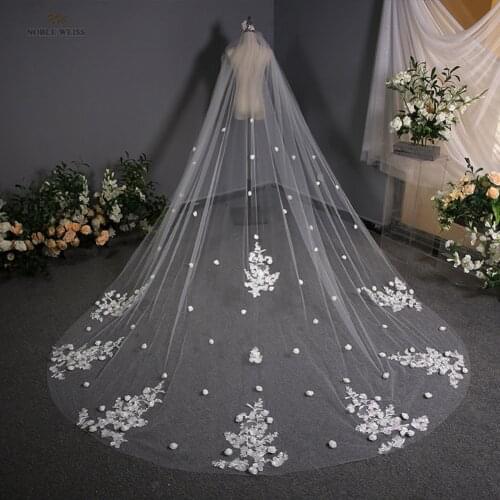 Wedding Veil Appliqued Cathedral Wedding Veil One-Layer Bridal Veils Wedding Veils with Comb