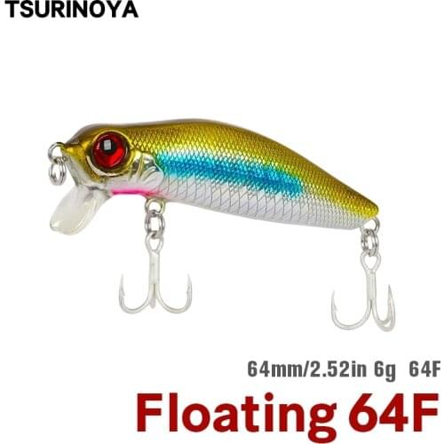 TSURINOYA Minnow Fishing Lure Tungsten weight system 64F DW71 64mm 6g Floating Shallow Range Seabass Wobbler Crank bait