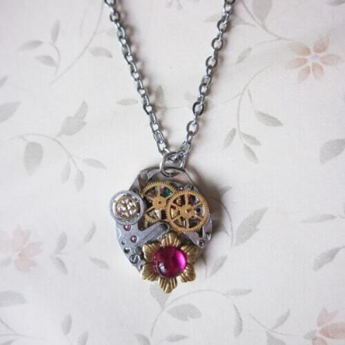 Steampunk Vintage Watch Movement Pendant Necklace OOAK Unique Gears Accessory