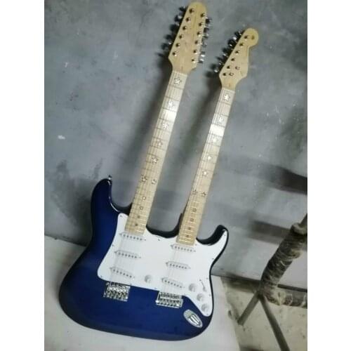 Top quality FPDN-0012 blue color solid body maple fretboard 6/12 strings Double neck electric guitar, Free shipping