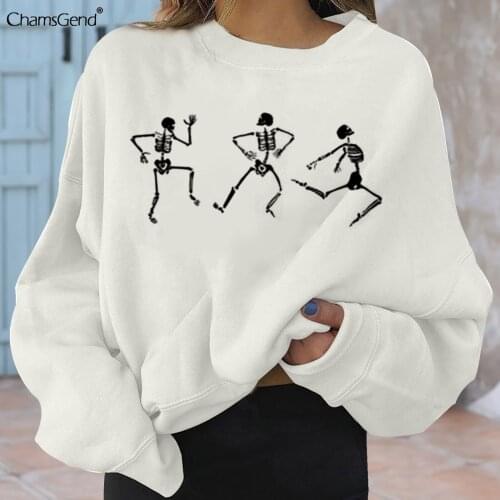 Womens Hoodies Rock Skull Print Print Long-sleeved Sweatshirt Casual Pullover Autumn Winter Daily Harajuku Tops Ropa Mujer Lujo