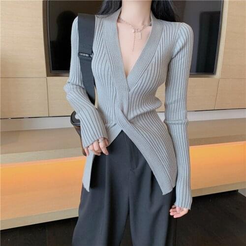 Autumn New Long Sleeve Woman Sweaters Elegant Fashion V-Neck Skinny Slim Pullovers Jumpers YOU983