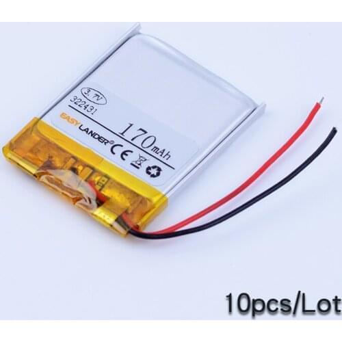 10pcs/Lot 322431 3.7V 170mAh Rechargeable li Polymer Li-ion Battery For MP3 MP4 Game Player mouse DVR GPS toys Bluetooth earphe