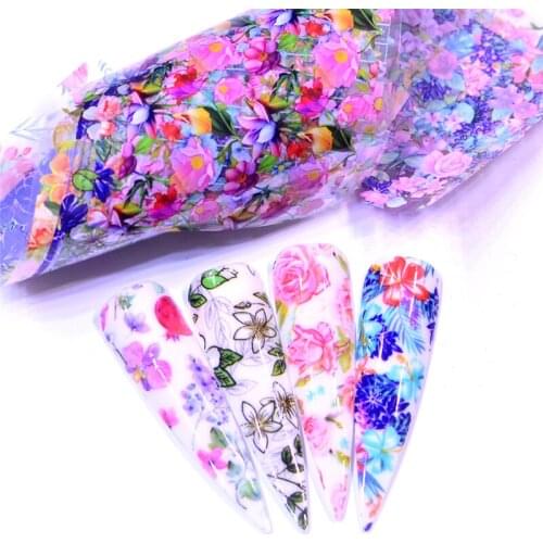 2021 10PCS/Pack Rose Flower Laser Matte Nail Transfer Foils Nail Art Polish Wraps Decals DIY Nail Beauty Stickers Accessories