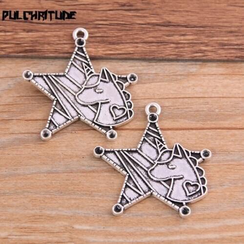 5PCS 34*36mm New Product Antique Silver color color Color Pentagram Horse Charms Pendant Jewelry Metal Alloy Jewelry Marking