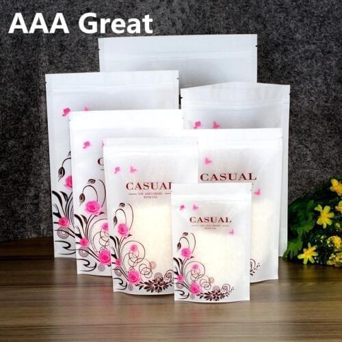 AAA Great 100Pcs/Lot Plastic Ziplock Storage Bags Coffee Package Food Flowers Stand Up Storage Bag Wedding Tea Bread Cake Pouch