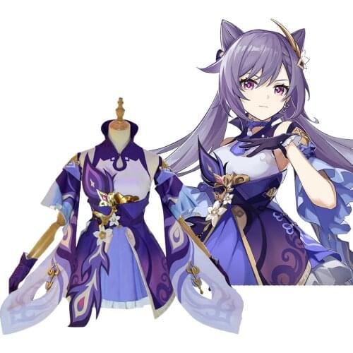 Anime Game Genshin Impact Keqing Cosplay Costume Outfit Adult Woman Uniform Party Dress Halloween Carnival Full Set