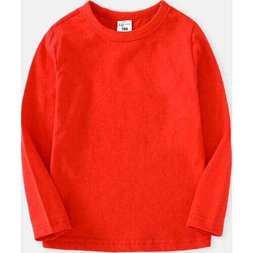 Childrens Clothing Boys and Girls Long-Sleeved T-shirt Teenager 100% Cotton Solid Color Kids Jacket T-shirt Base Shirt 3-13Y