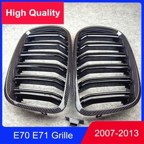A Pair For BMW X5 X6 E70 E71 ABS Double Line Slat Front Grille Glossy Black/ M Color Racing Grille For Car Styling 2007-2013