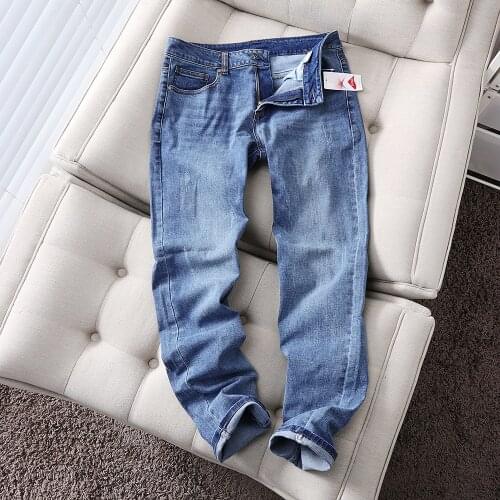 Pure Cotton Elastic blue straight men jeans traff-style za 2021 men sheiner male jeans pants trousers