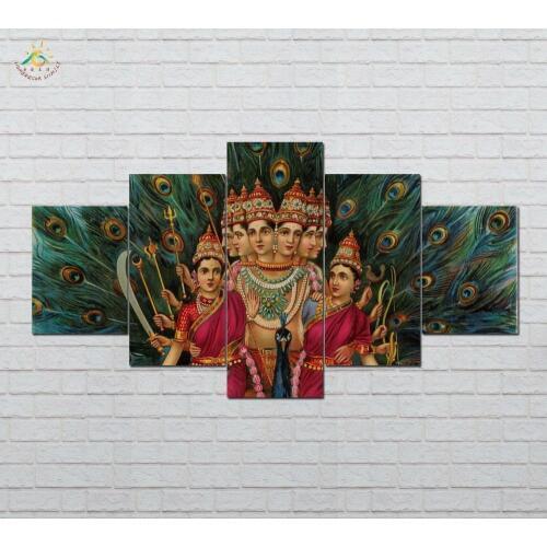 Religion Peacock Angels Picture And Poster Canvas Painting Modern Wall Art Print Pop Art Wall Pictures For Living Room 5 PIECES