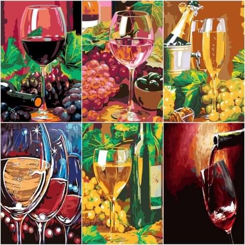 GATYZTORY Oil Painting By Numbers Champagne Wine Glass Landscape For Adults Handpainted Unique Gift Home Decor Art