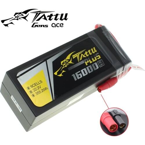 TATTU Lipo Battery 6S 22.2V 16000mAh Plus 15C 6S1P 22.2V with AS150 XT150 Connector Plug for RC Racing Drone UAV Battery