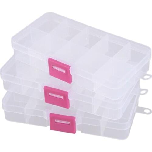 3Pcs 10 Grid Electronic Component Parts Kits Plastic Storage Box Case