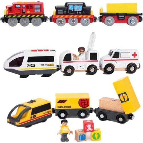 New Fire Truck Magnetic Train Car Ambulance Police Car Fire Truck Helicopter Compatible Brio Wood Track Childrens Toys