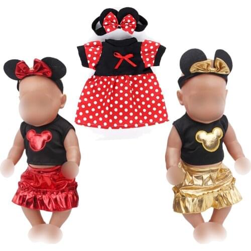 40-43 Cm Boy American Dolls Clothes Cute Mouse Ears Suit Gold Dress Newborn Baby Toys Fit 18 Inch Girls Doll Gift f545