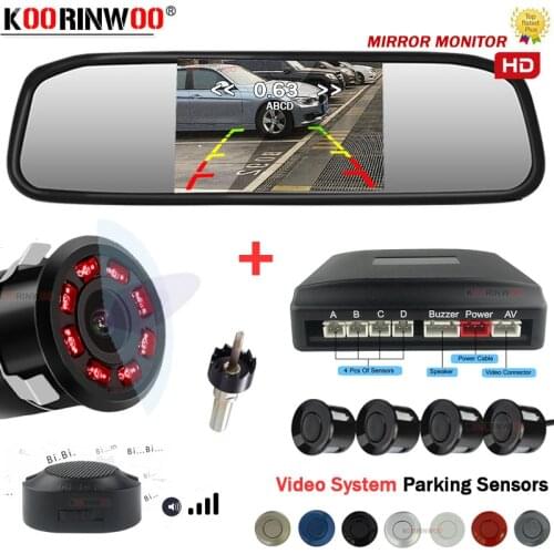 Koorinwoo Dual Core CPU Car Parking Sensors Alarm Buzzer reverse mirror Radar Rear view camera Car Detector Parktronic Monitor