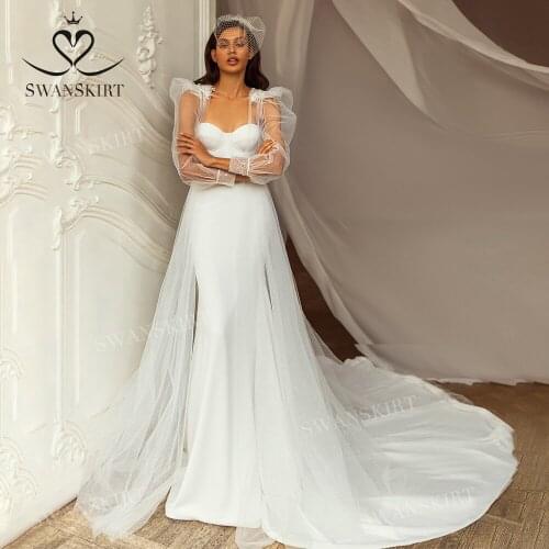 2 In 1 Detachable Wedding Dress 2021 Appliqued Mermaid Satin Court Train Vestido De Novia Princess Swanskirt L155 Bridal Gown