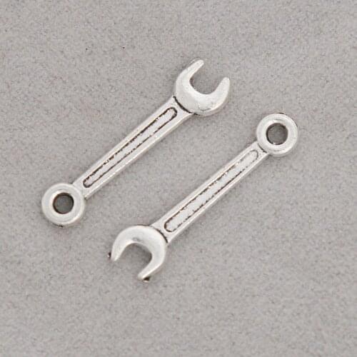 RAINXTAR Antique Silver Color Daily Use Wrench Charms Alloy Tool Charms 6*24mm 100pcs AAC1220