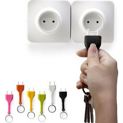 Random Color Cute Home Wall Decroation Design Unplug Keyring EU Plug Socket Keychain Key Ring Holder 1Pcs