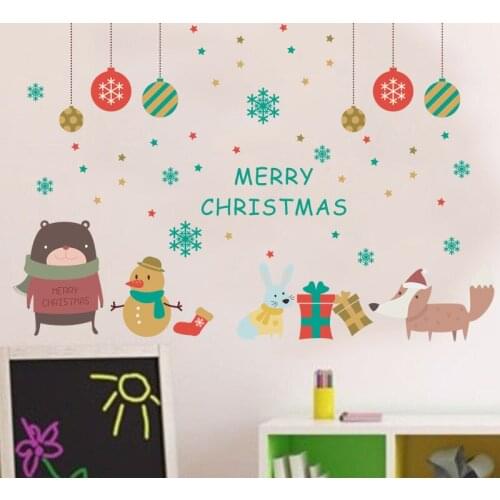 Merry Christmas Decoration Snowman Rabbit wall sticker Decals window party Shop Wall Stickers new year home decor Poster Mural