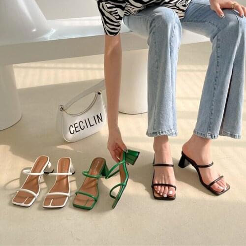 Non-Slip Square Toe Womens Slipper Shoes Summer Mules Sandals Multi knot Sexy High Heel Slides Ladies Rome Shoes Women Slippers