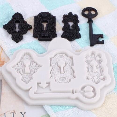 Retro Keyhole Key Silicone Mold Fondant Cake Decoration Relief Lace Screw Mold