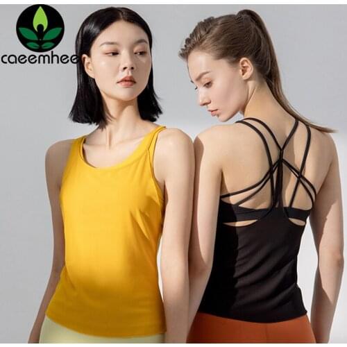 CAEEMHEE Sports Vest Women Stretchy Running Tops Quick Dry Sleeveless Fitness Shirts Cross Back Yoga Tank Top with built in bra