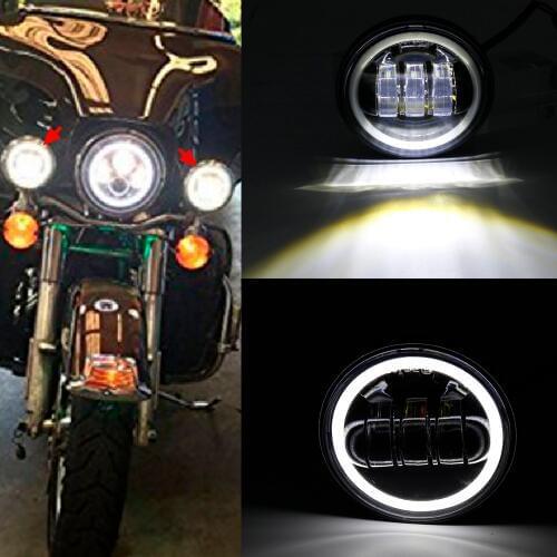 Pair 30W Black/Chrome 4.5" LED Fog Lights Auxiliary Driving Lights Side Light Angel Eyes for Harley-Davidson