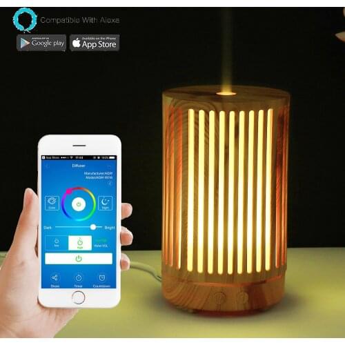 200ml Wood Grain Hot Sale Gift Wifi Vertical Stripes Hollow Ultrasonic Humidifier Aromatherapy Aroma Diffuser With 7 Led Lights