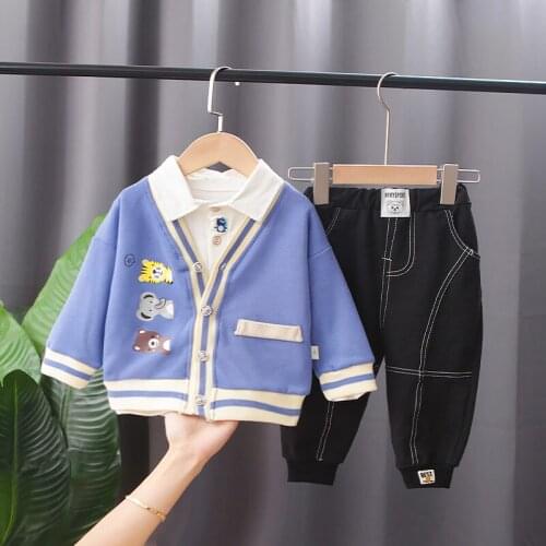 Spring Children Casual Clothes Baby Boy Girls Cartoon Animal Coat Jacket T Shirt Pants 3Pcs/sets Kids Infant Tracksuit 0-5 YEARS
