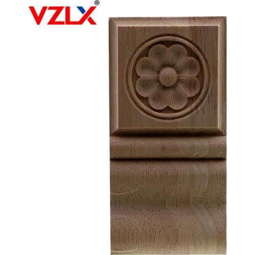 VZLX Wooden Decoration Waist Fittings Carved Decal Woodcarving Corner Wood Applique Furniture Decor Cabinet Wall Door Ornaments