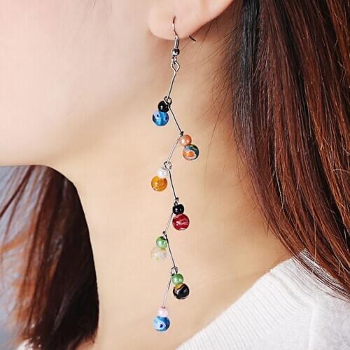 WEIYU Multi Color Tasslel Beads Murano Glass Long Drop Earrings Tree Branches Dangle Earring for Women Girl Friend Gift Jewelry