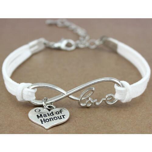 Maid of Honour Honor Sister Flower Girl Bridesmaids Heart Infinity Love Charm Bracelets Women Girl Jewelry Gift Pink 20 Colors