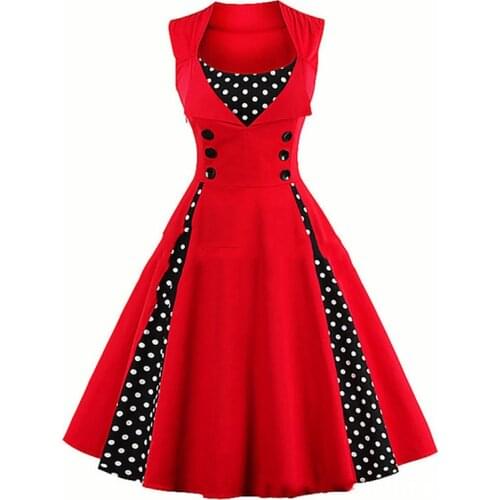 S- Women Robe Retro Vintage Dress 50s 60s Rockabilly Dot Swing Pin Up Summer Party Dresses Elegant Tunic Vestidos Casual